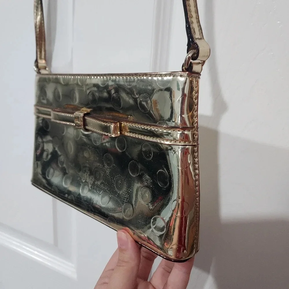 Kate Spade New York Bow Accent Metallic Gold Polka Dot Design Crossbody